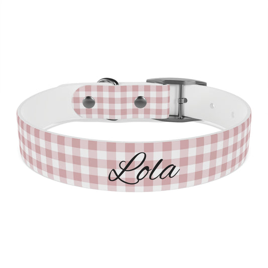 Personalized Pink Gingham Dog Collar