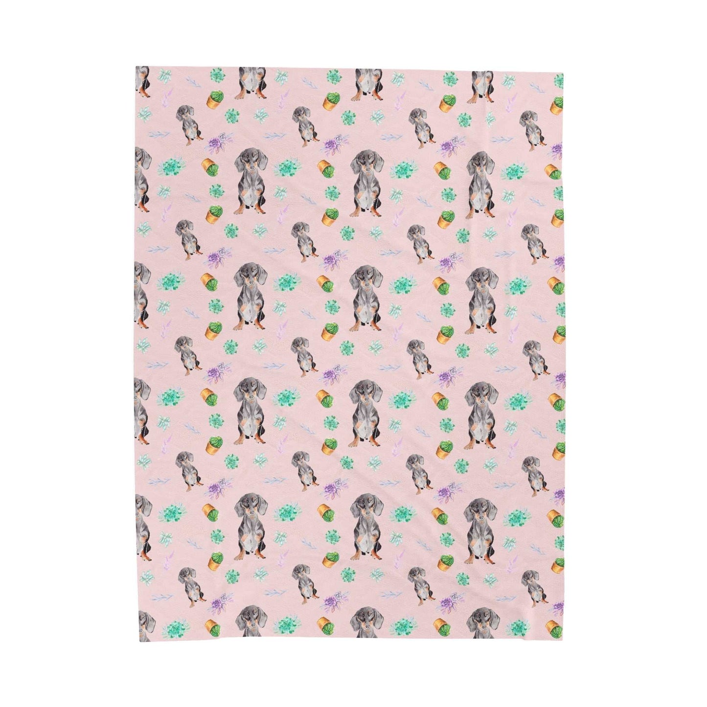 personalized dog blanket in pink with a Dachshund print