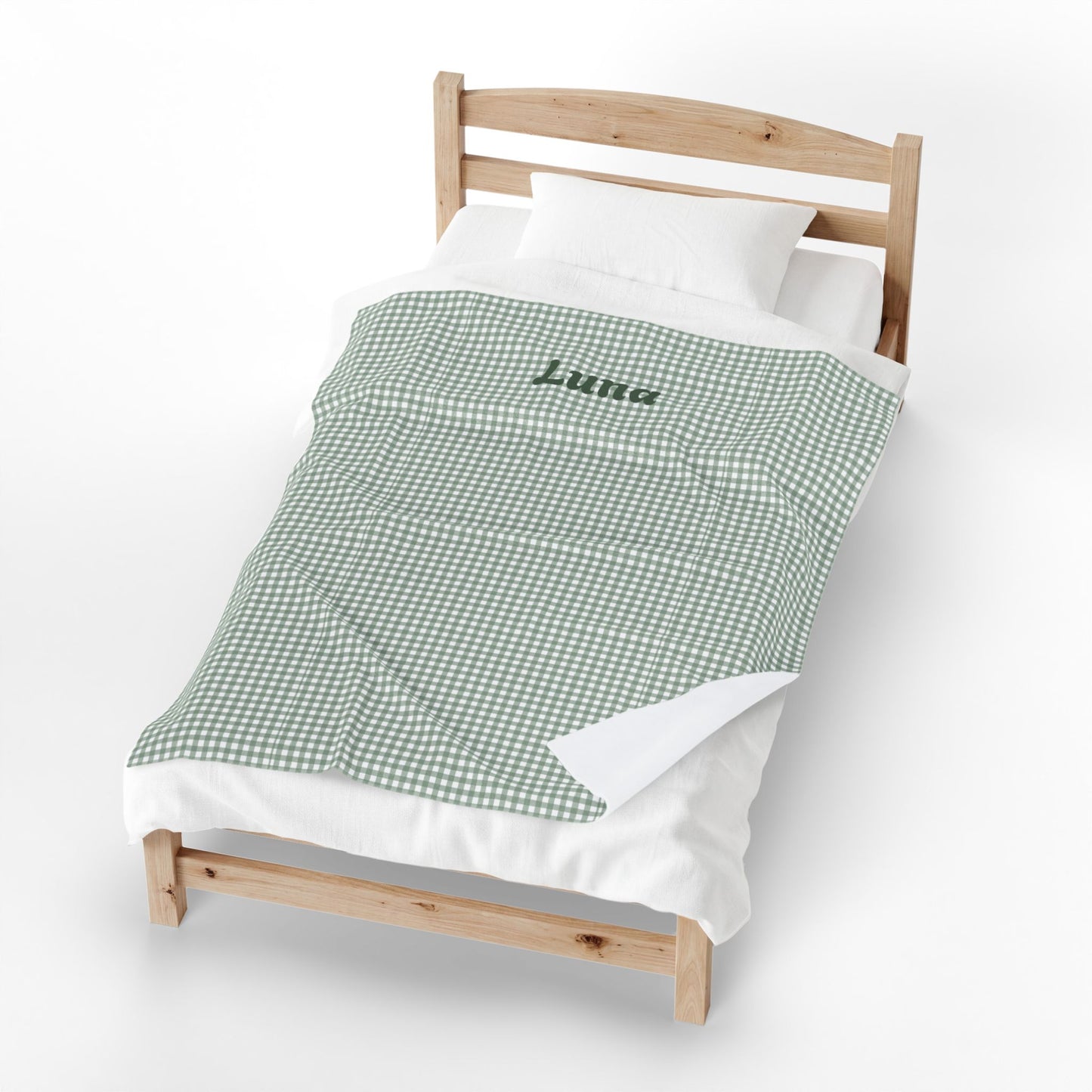 Personalized Gingham Velveteen Plush Blanket — Custom Name Cozy Throw