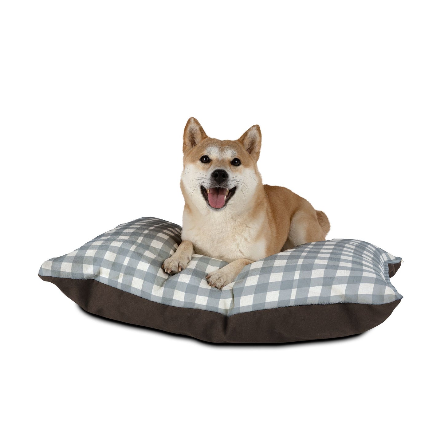 Gingham Plush Pet Bed — Cozy Gray Check Cushion for Dogs & Cats