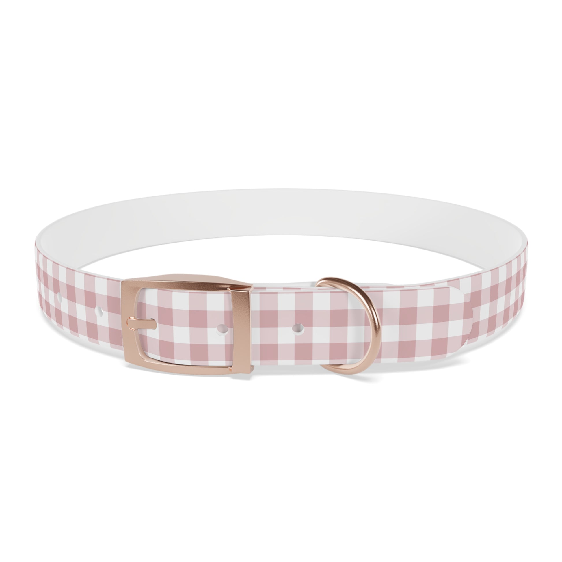 Gingham Pink and White Dog Collar with rose cold buckle