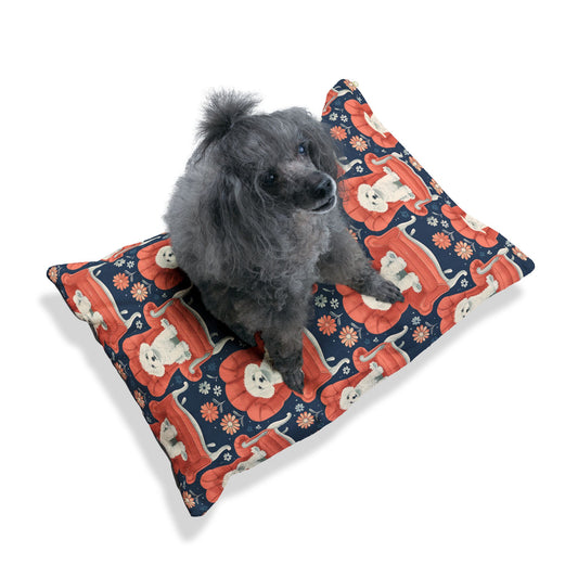 poodle print pet bed in rectangle shape
