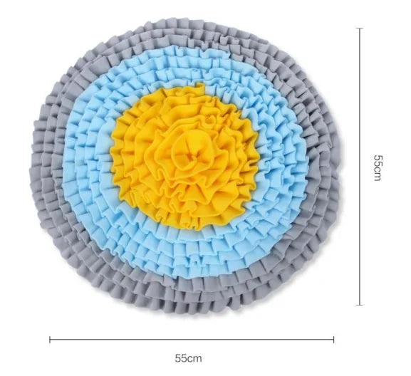 Yellow and blue snuffle mat for dogs to forage