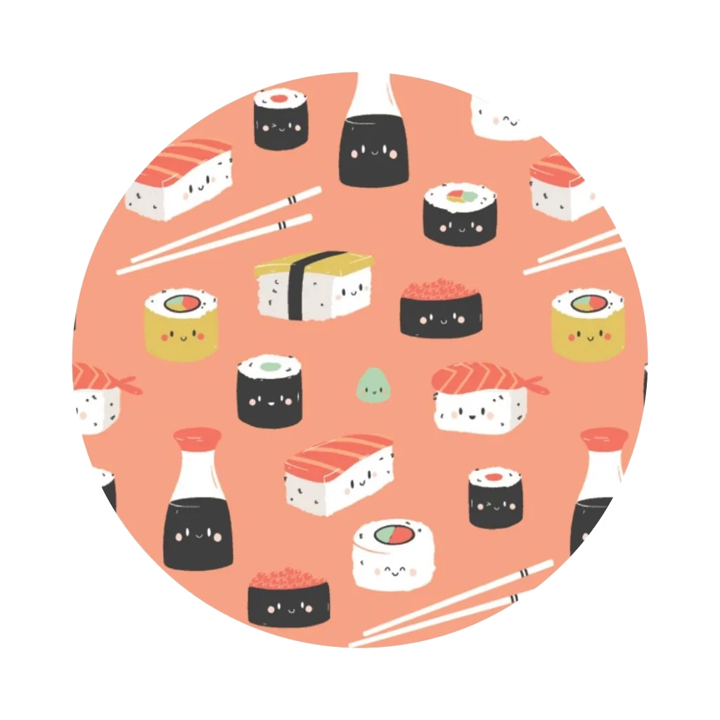 Coral sushi print picture for a dog leash fabric