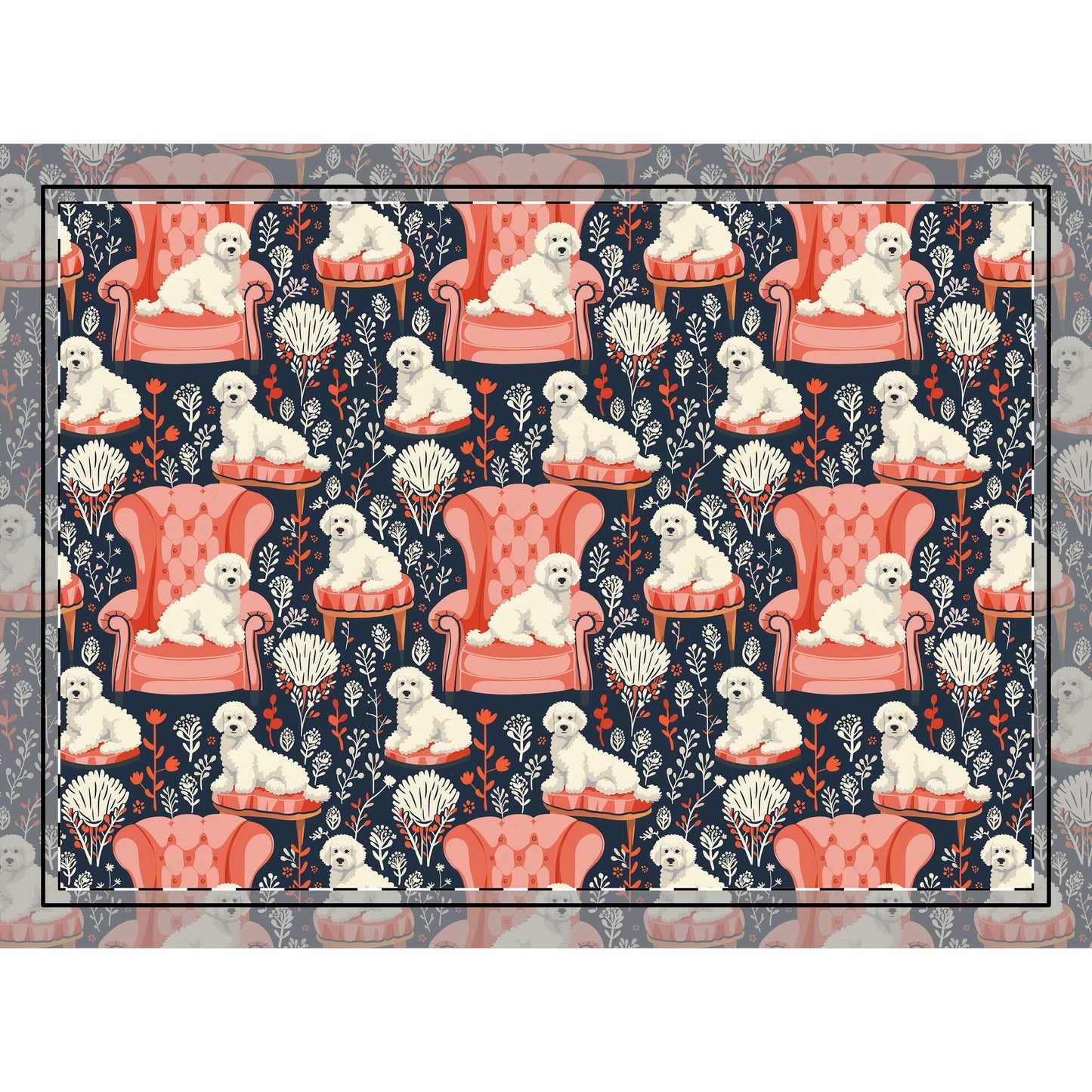 image of a square area rug with a poodle design