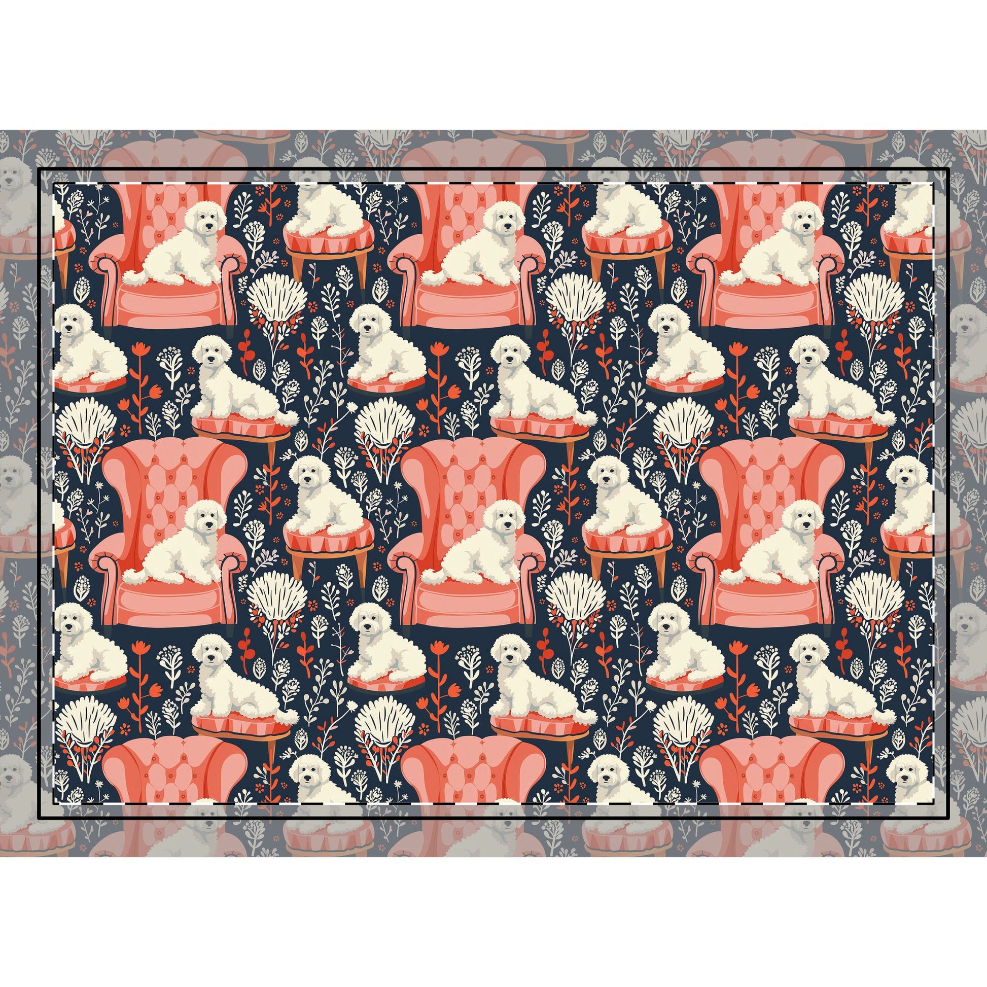image of a square area rug with a poodle design