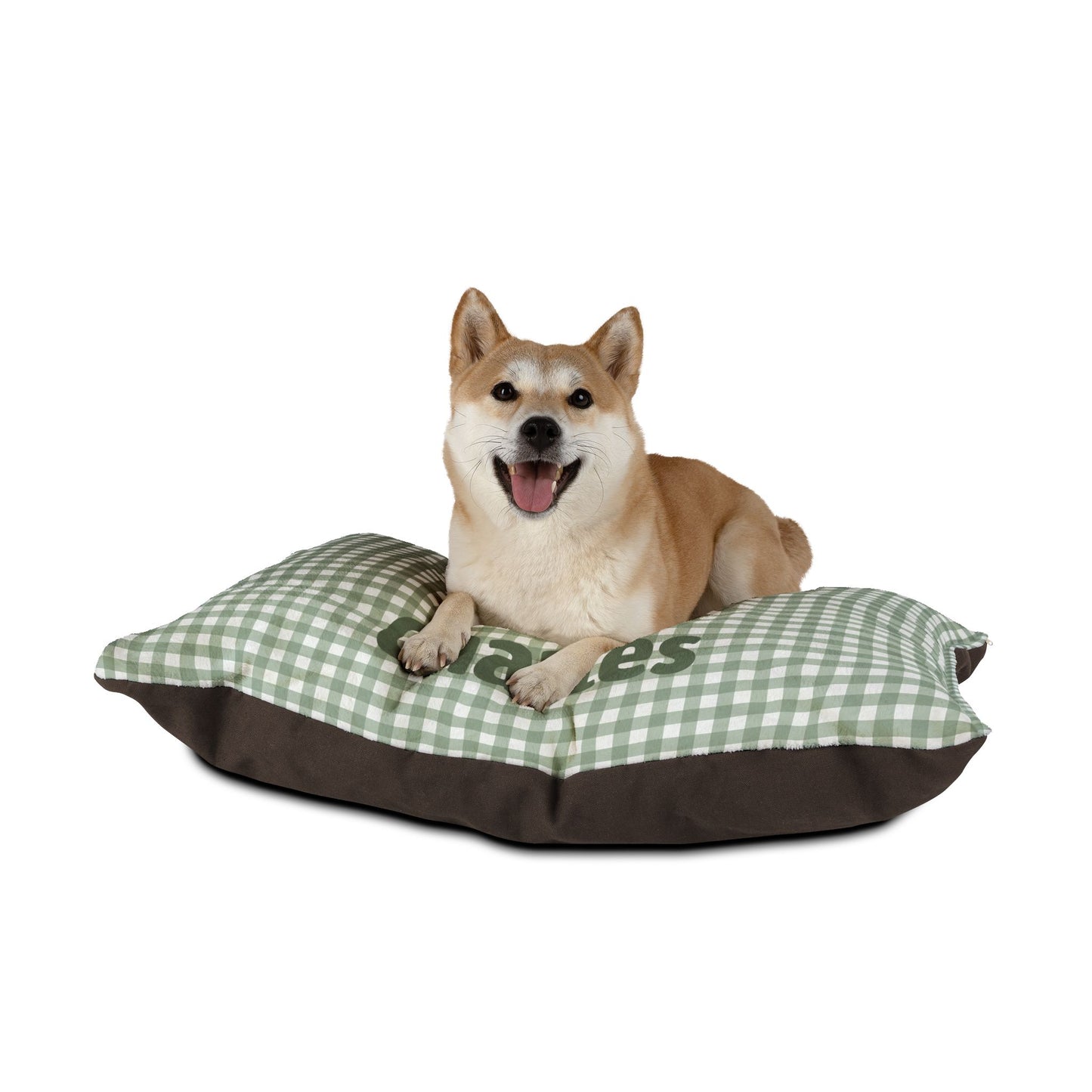 Sage Green Gingham Plush Pet Bed — Cozy Green Check Bed for Dogs & Cats