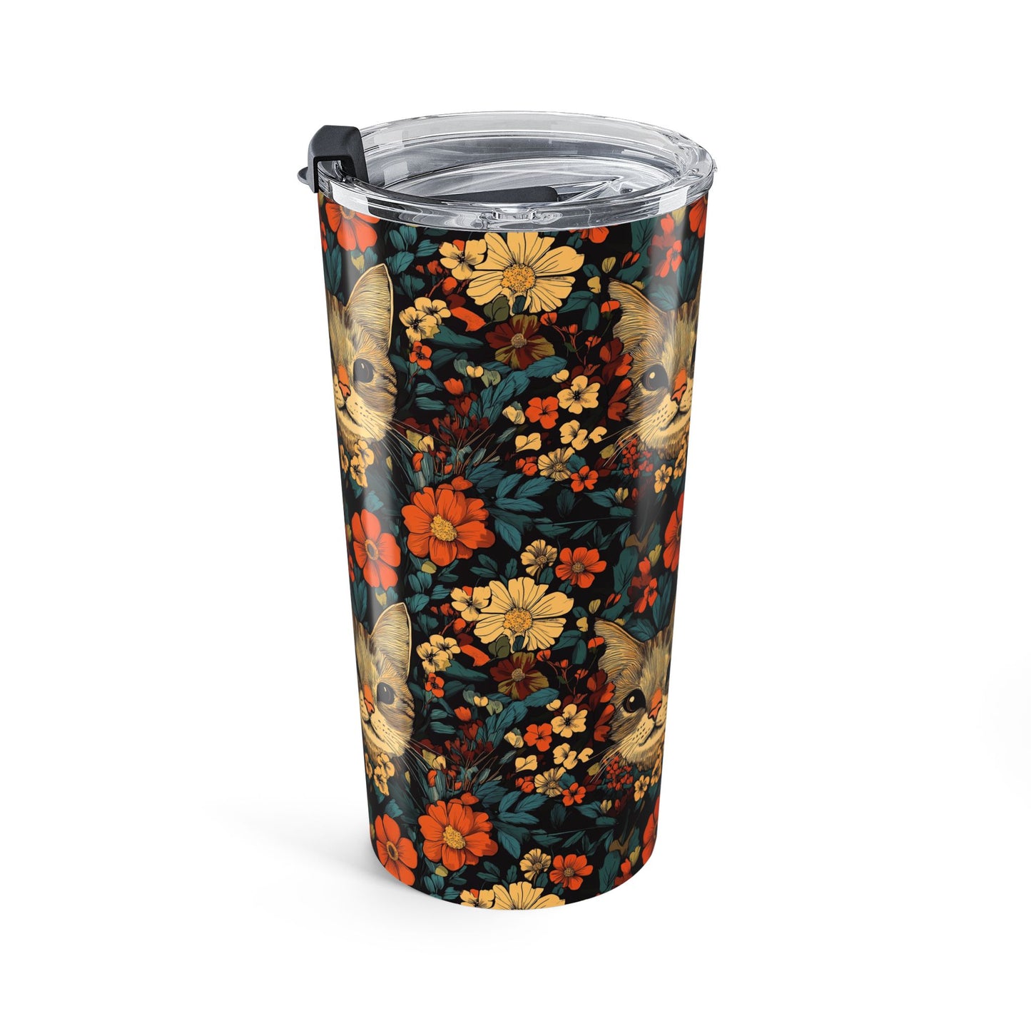 Cat Tumbler 20oz – Floral Cat Print Insulated Tumbler