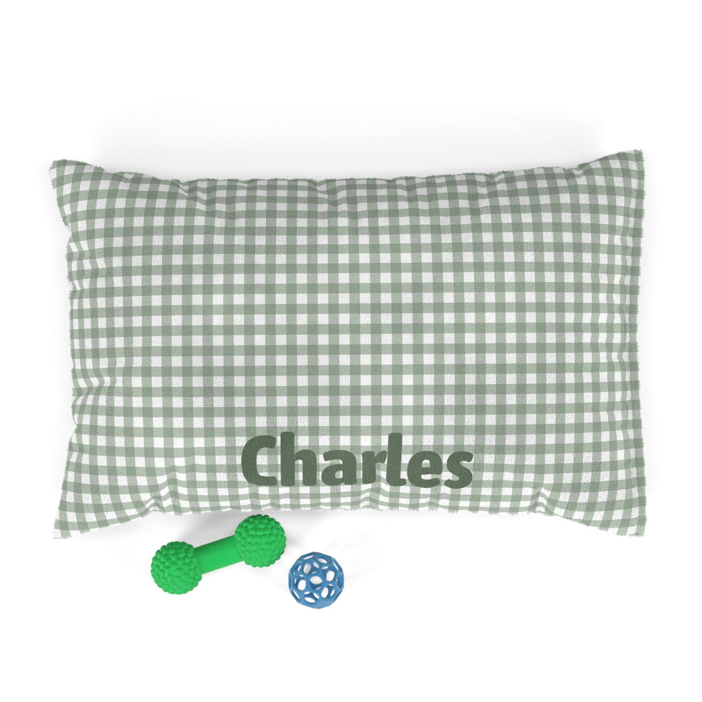 Sage Green Gingham Plush Pet Bed — Cozy Green Check Bed for Dogs & Cats
