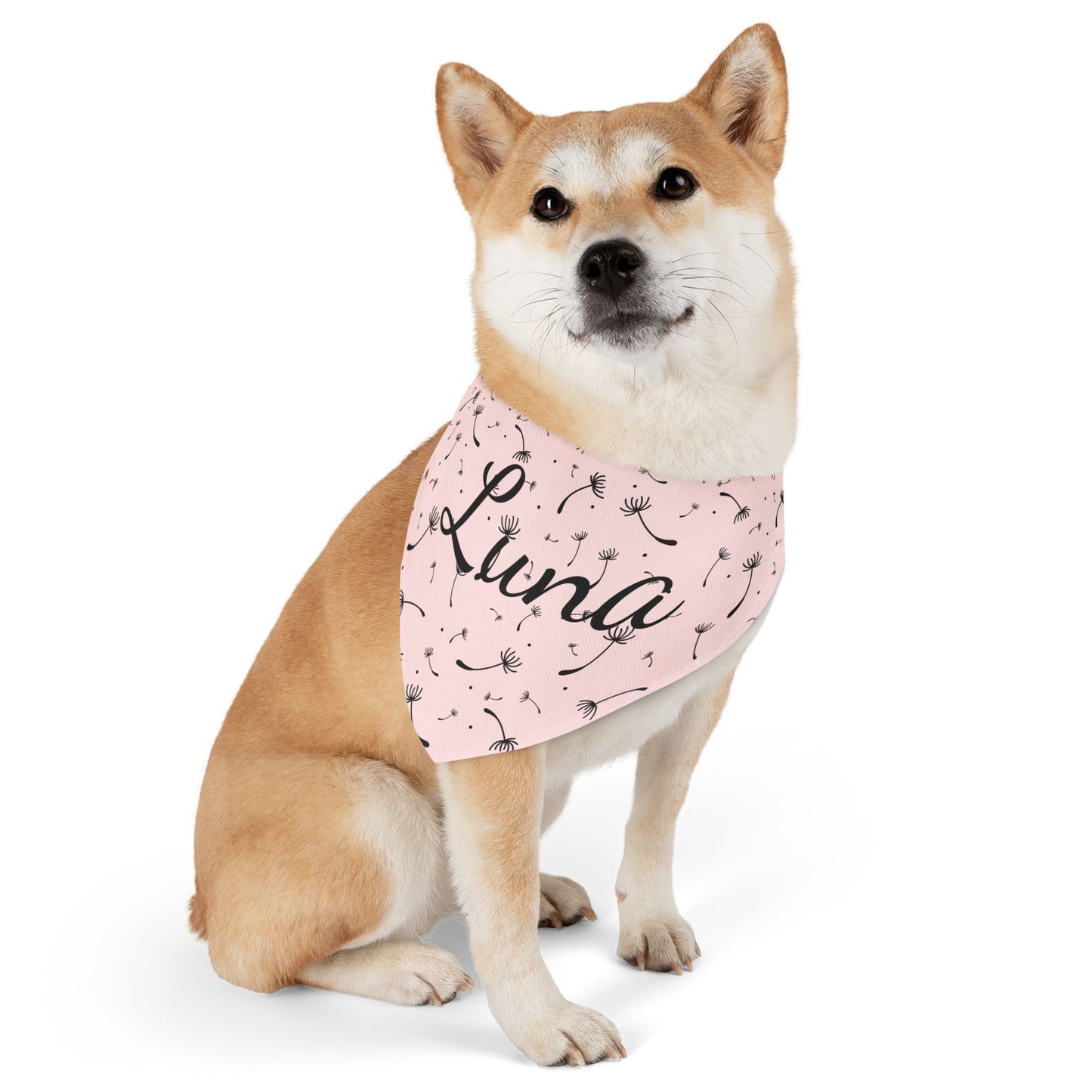 Pet Bandana Collar - Blush Pink Whimsical Dandelion Design with name