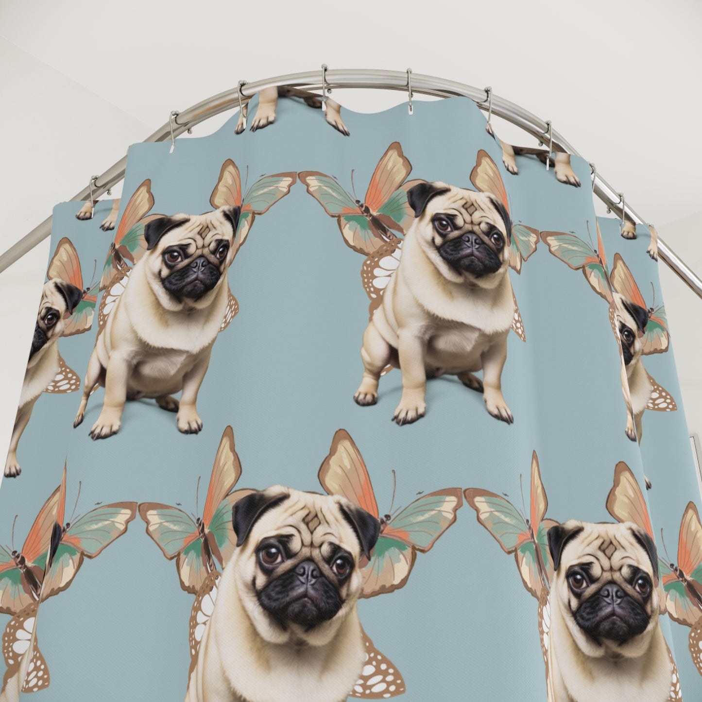 Pug Dog Shower Curtain, Cute Pet Decor, Dog Bathroom Decor, Dog Lover Gift, Pet Home Decoration, Pug Bathroom