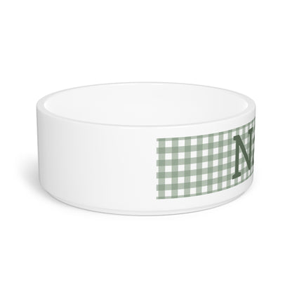 Checkered Green Pattern Pet Bowl — Elegant Plaid Dog and Cat Personalized Bowl