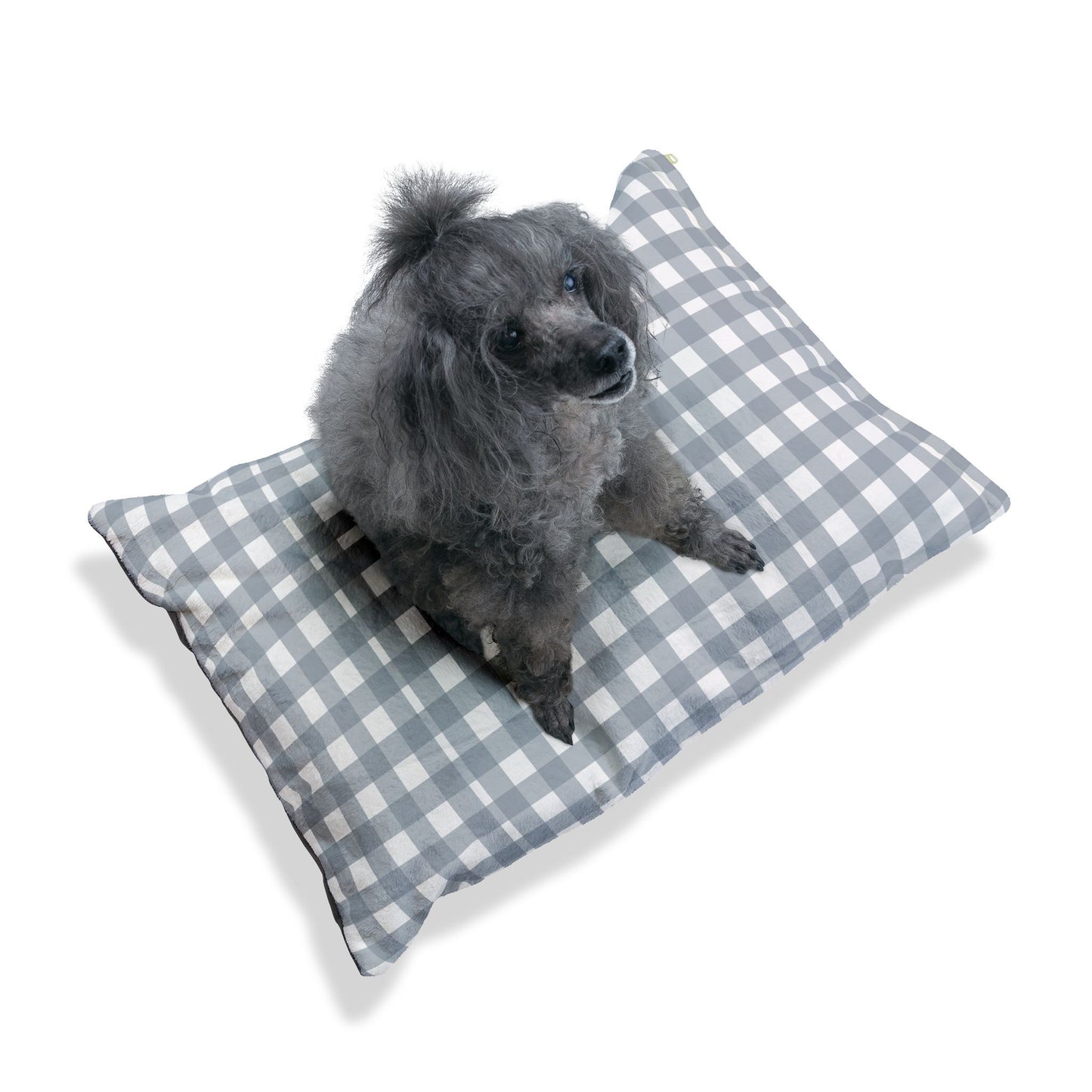 Gingham Plush Pet Bed — Cozy Gray Check Cushion for Dogs & Cats