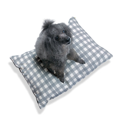 Gingham Plush Pet Bed — Cozy Gray Check Cushion for Dogs & Cats