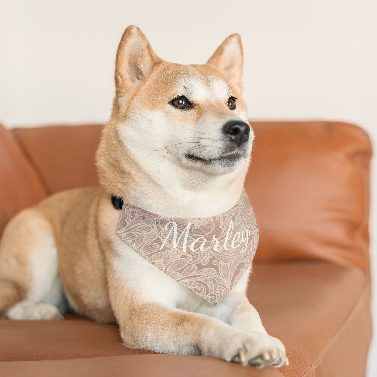 Warm Taupe Lace look Personalized Bandana with Name