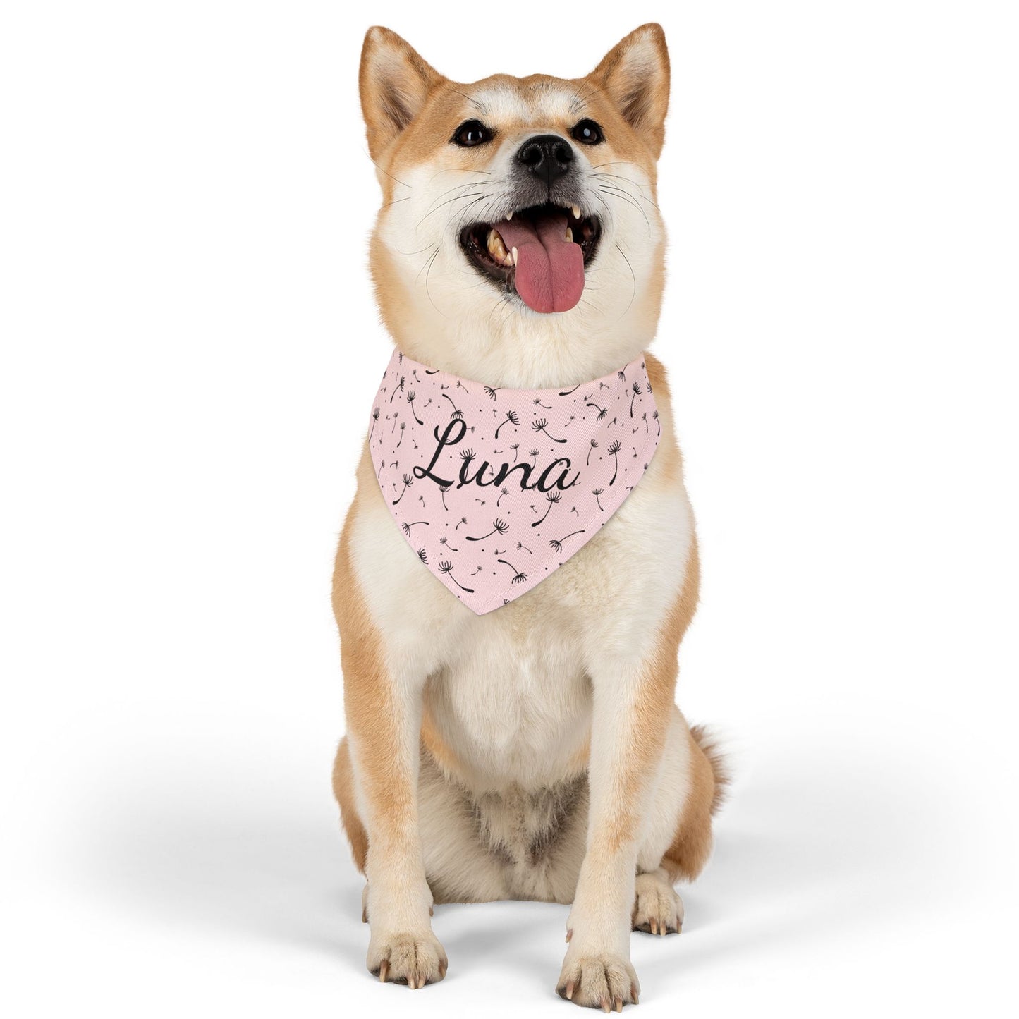 Pet Bandana Collar - Blush Pink Whimsical Dandelion Design with name