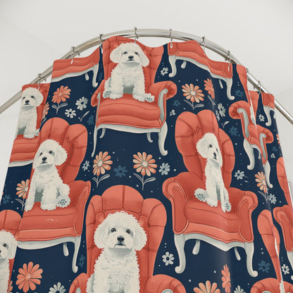 Whimsical Dog Shower Curtain, Cute Pet Decor, Bathroom Accessories, Dog Lover Gift, Floral Home Decoration, Fun Bathroom