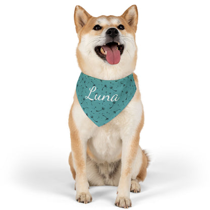 Pet bandana with name - Whimsical Dandelion Design teal