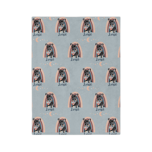 French Bulldog Watercolour Personalized Name Minky Blanket