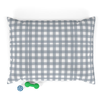 Gingham Plush Pet Bed — Cozy Gray Check Cushion for Dogs & Cats