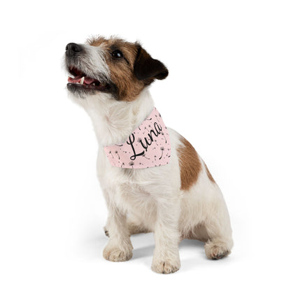 Pet Bandana Collar - Blush Pink Whimsical Dandelion Design with name