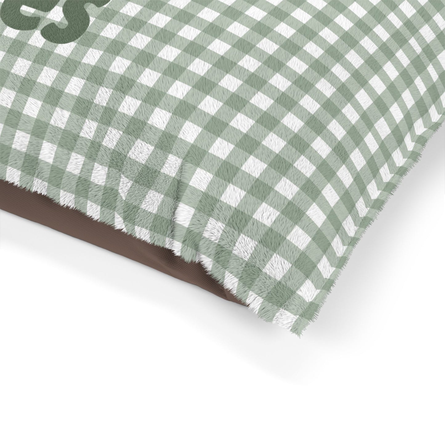 Sage Green Gingham Plush Pet Bed — Cozy Green Check Bed for Dogs & Cats