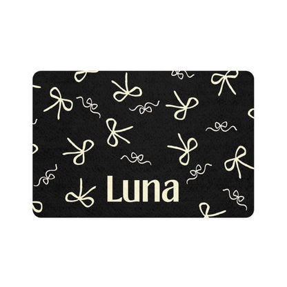 Personalized Pet Food Mat (12x18) — Black Bow Pattern with Custom Name