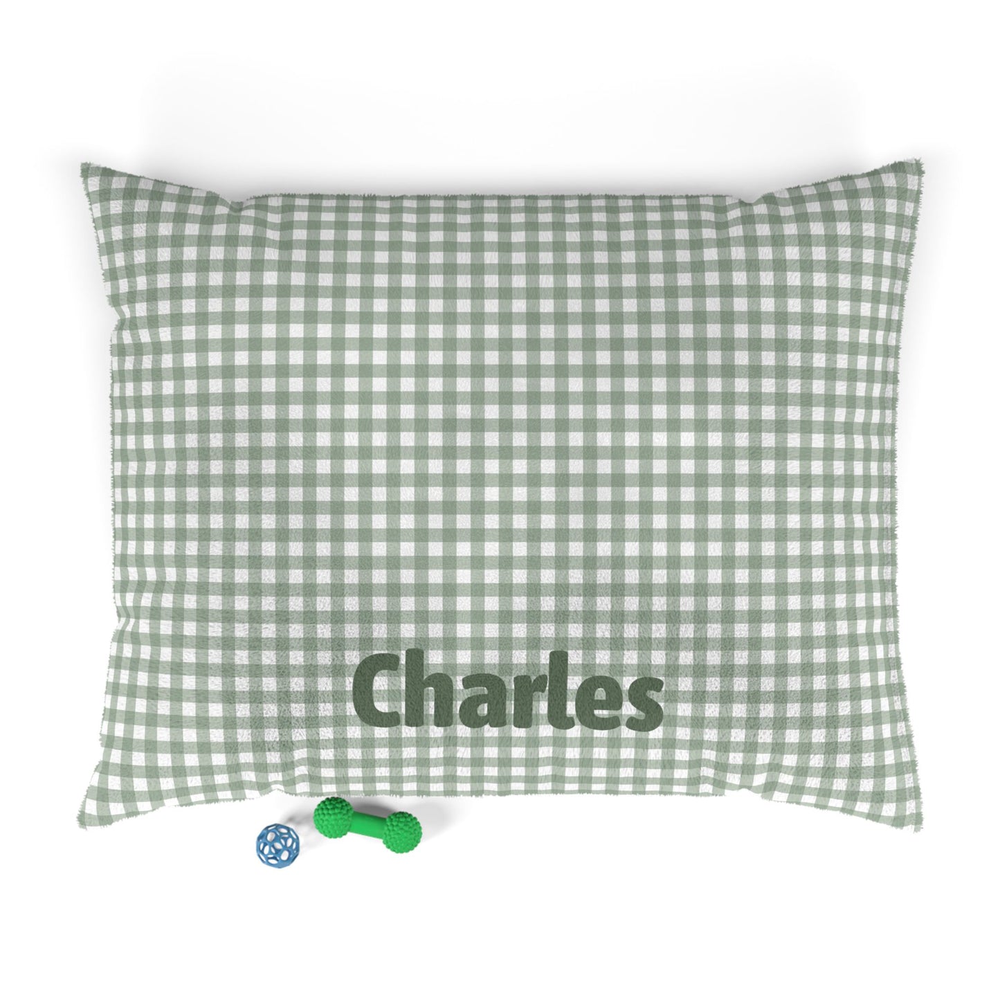 Sage Green Gingham Plush Pet Bed — Cozy Green Check Bed for Dogs & Cats