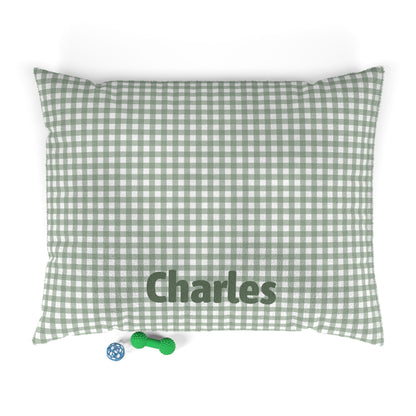 Sage Green Gingham Plush Pet Bed — Cozy Green Check Bed for Dogs & Cats
