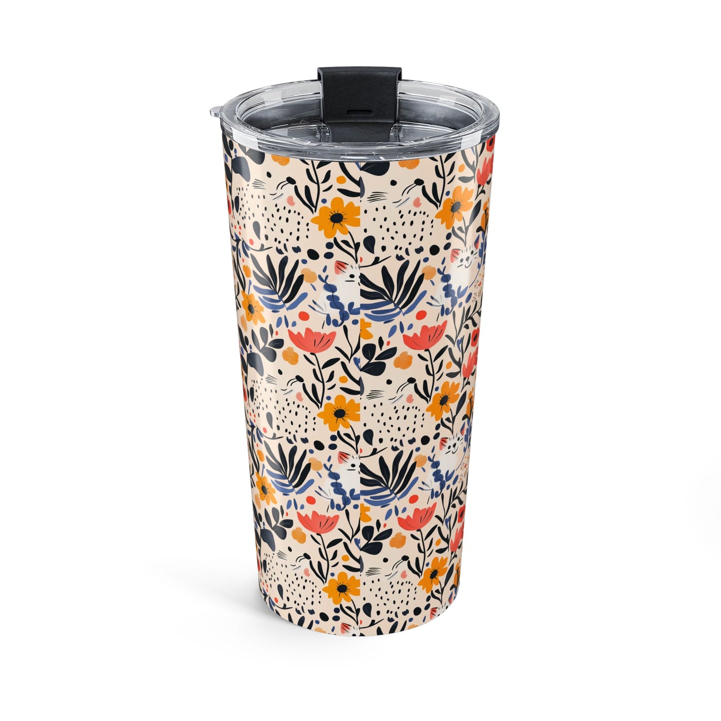 Cat Tumbler 20oz – Floral Cat Print Insulated Tumbler