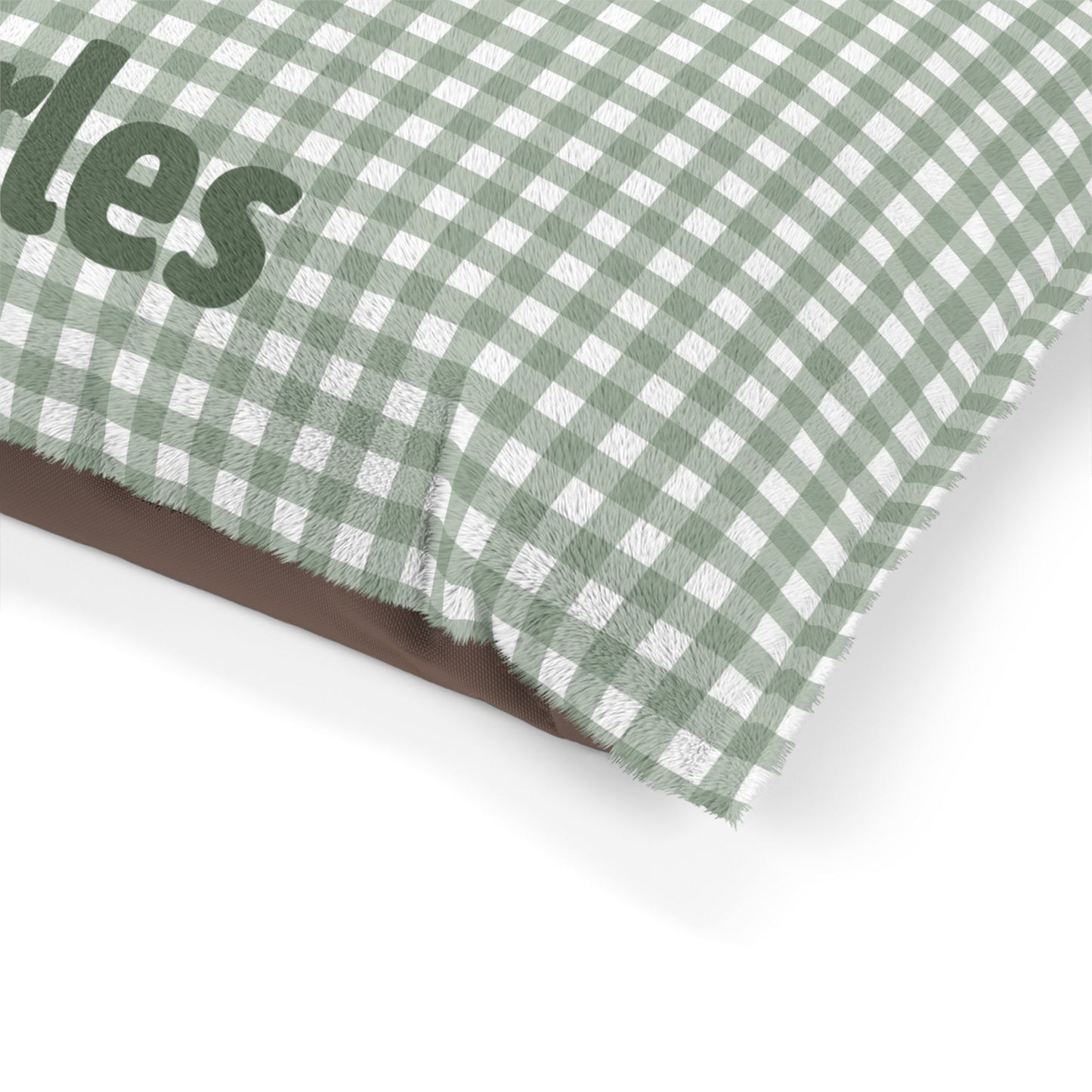Sage Green Gingham Plush Pet Bed — Cozy Green Check Bed for Dogs & Cats