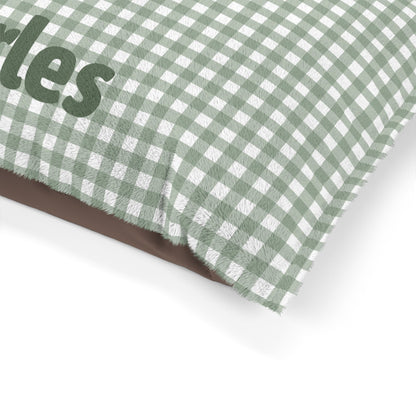 Sage Green Gingham Plush Pet Bed — Cozy Green Check Bed for Dogs & Cats