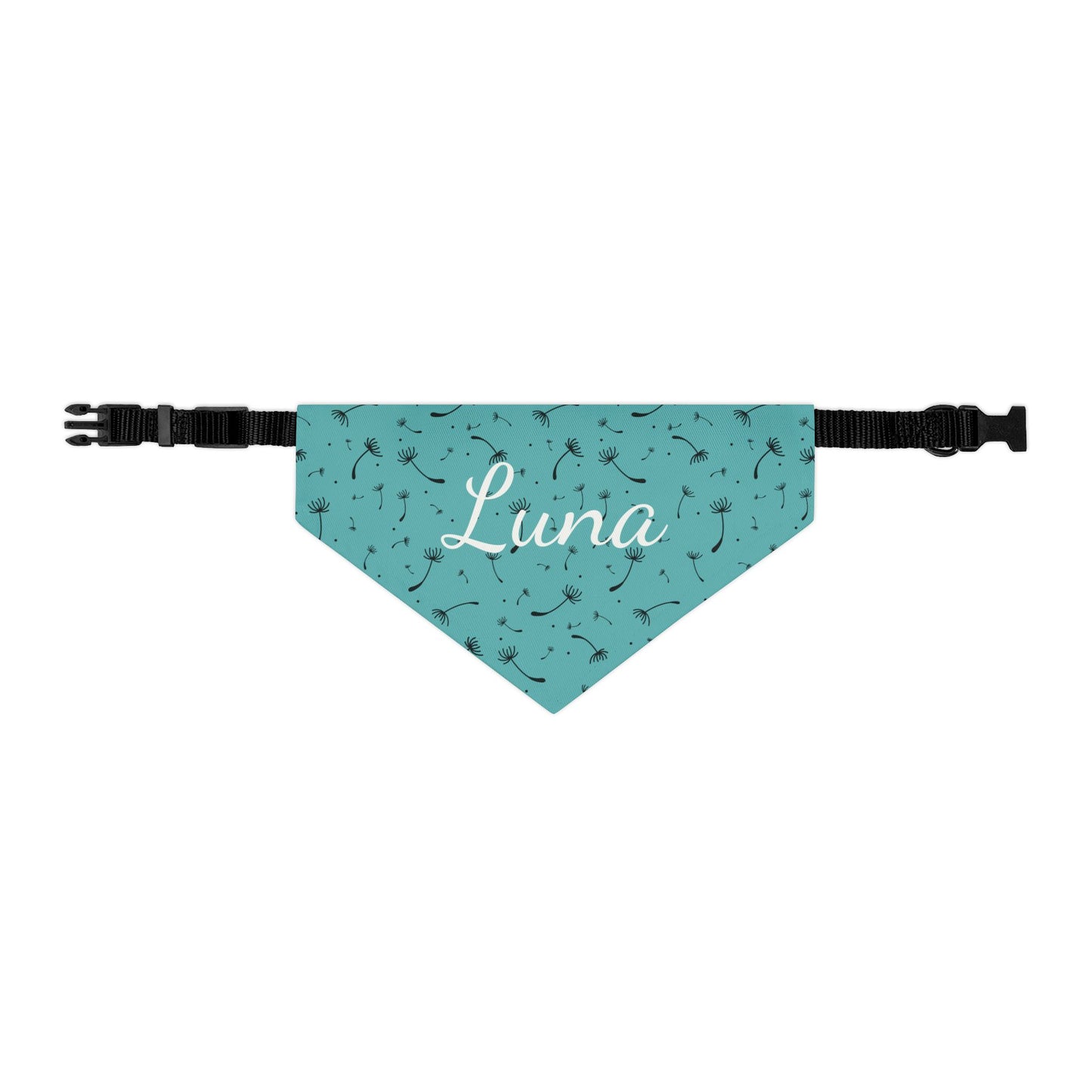 Pet bandana with name - Whimsical Dandelion Design teal