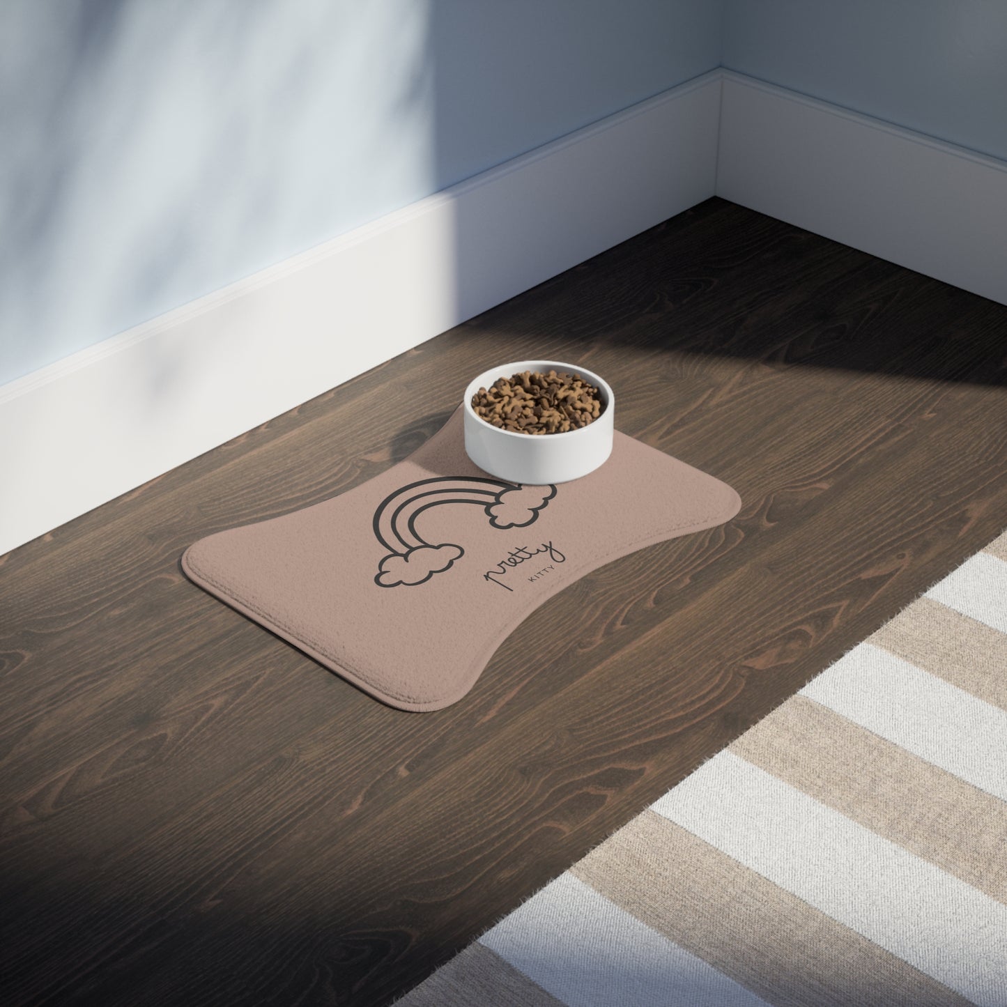 Pet Feeding Mat — Food and Water Placemat | Pretty Kitty Placemat (Beige) for Cats