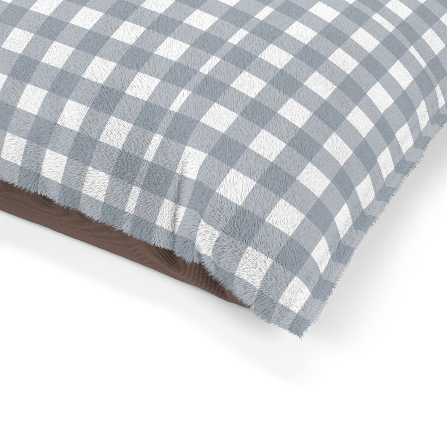 Gingham Plush Pet Bed — Cozy Gray Check Cushion for Dogs & Cats