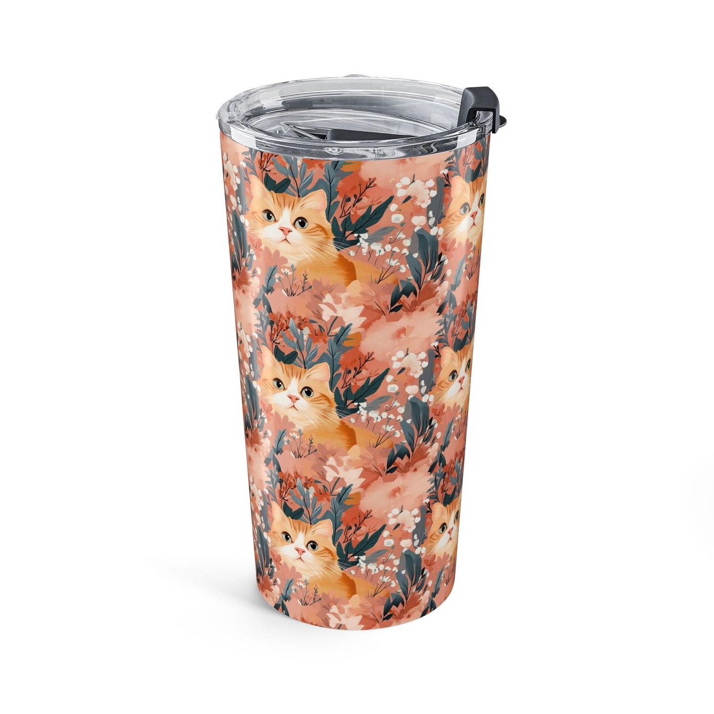 Cat Tumbler 20oz – Floral Cat Print Insulated Tumbler