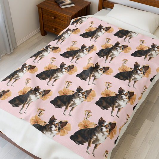 Papillon and Floral Plush Blanket 50x60