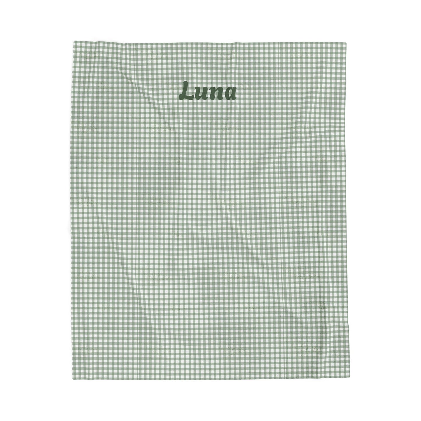 Personalized Gingham Velveteen Plush Blanket — Custom Name Cozy Throw