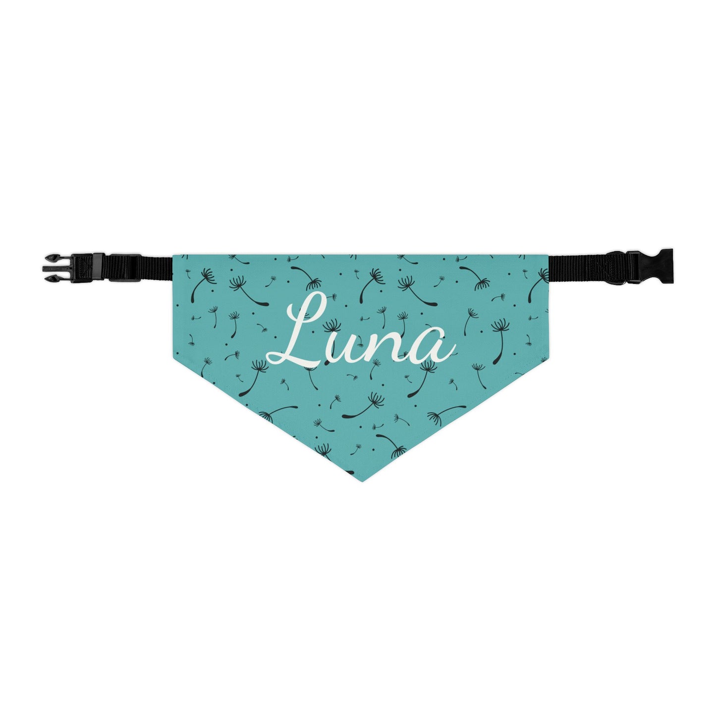 Pet bandana with name - Whimsical Dandelion Design teal