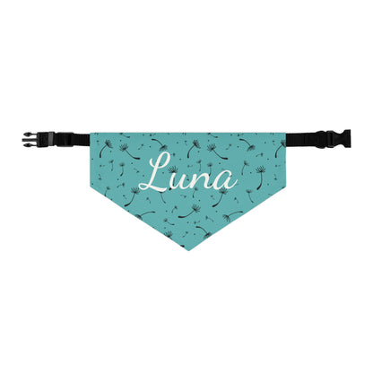 Pet bandana with name - Whimsical Dandelion Design teal