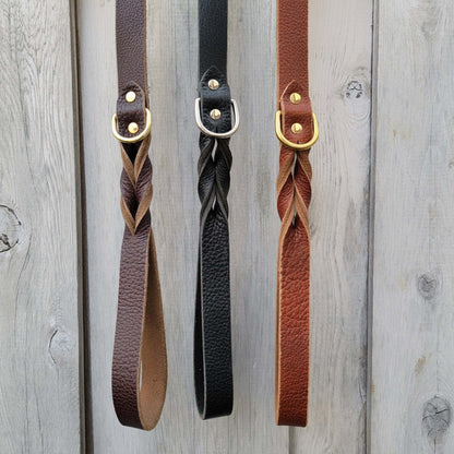Cognac Braided Leather Dog Leash 60'' - Made in Canada
