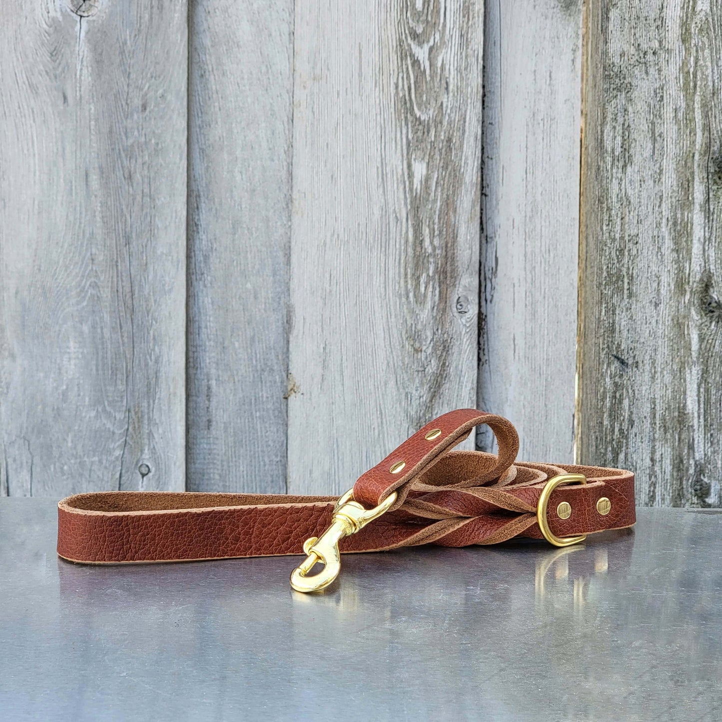Cognac Braided Leather Dog Leash 60'' - Made in Canada