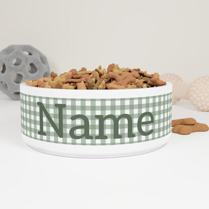 Checkered Green Pattern Pet Bowl — Elegant Plaid Dog and Cat Personalized Bowl