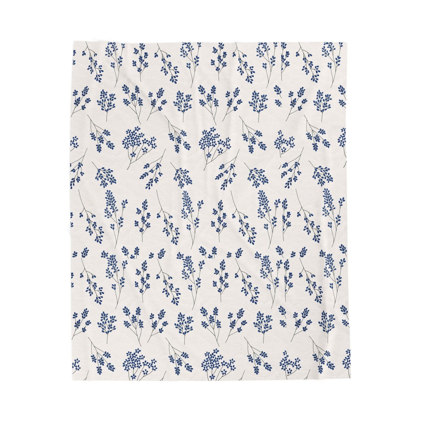 Navy Blue and White Wildflower Fleece Pet Blanket