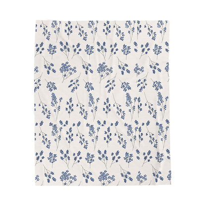 Navy Blue and White Wildflower Fleece Pet Blanket