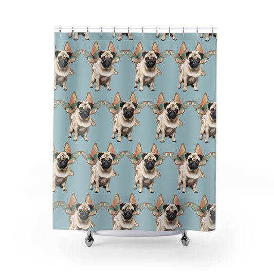 Pug Dog Shower Curtain, Cute Pet Decor, Dog Bathroom Decor, Dog Lover Gift, Pet Home Decoration, Pug Bathroom