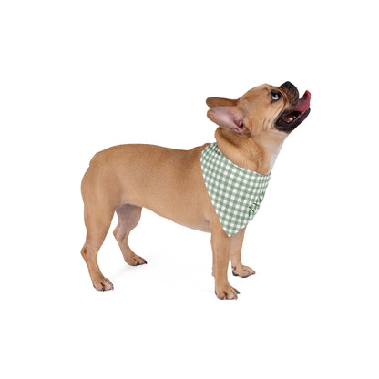 Green Gingham Pet Bandana — Personalized Name Accent