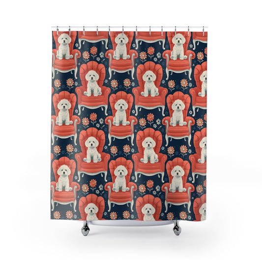 Whimsical Dog Shower Curtain, Cute Pet Decor, Bathroom Accessories, Dog Lover Gift, Floral Home Decoration, Fun Bathroom