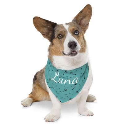 Pet bandana with name - Whimsical Dandelion Design teal