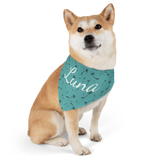 Pet bandana with name - Whimsical Dandelion Design teal